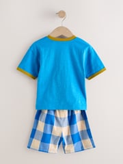 Blue/Green Check Animal Print 100% Cotton Short Pyjamas 3 Pack (9mths-10yrs) - Image 5 of 7