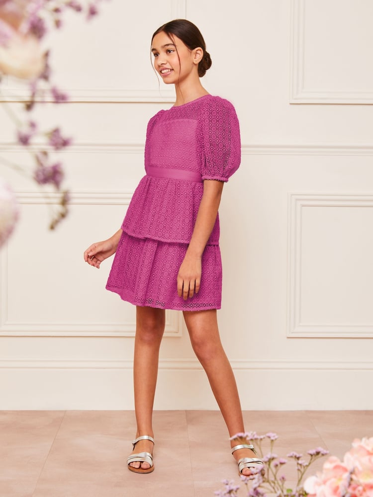 Lipsy Mauve Purple Premium Lace Puff Sleeve Occasion Dress (5-16yrs) - Image 2 of 5