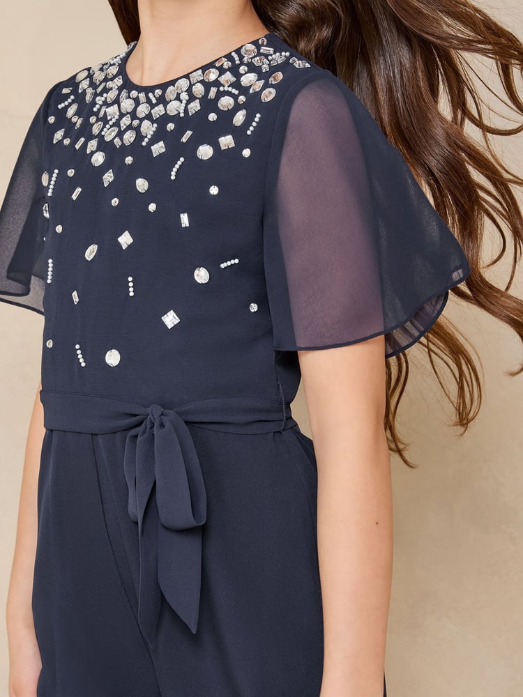 Lipsy Navy Blue Embellished Occasion Jumpsuit (5-16yrs) - Image 4 of 4