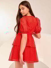 Lipsy Red Lace Puff Sleeve Occasion Dress (5-16yrs) - Image 4 of 4
