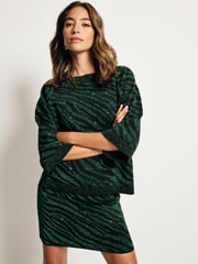 Green/Black Co-ord Sparkle Zebra Short Knitted Mini Skirt - Image 1 of 7