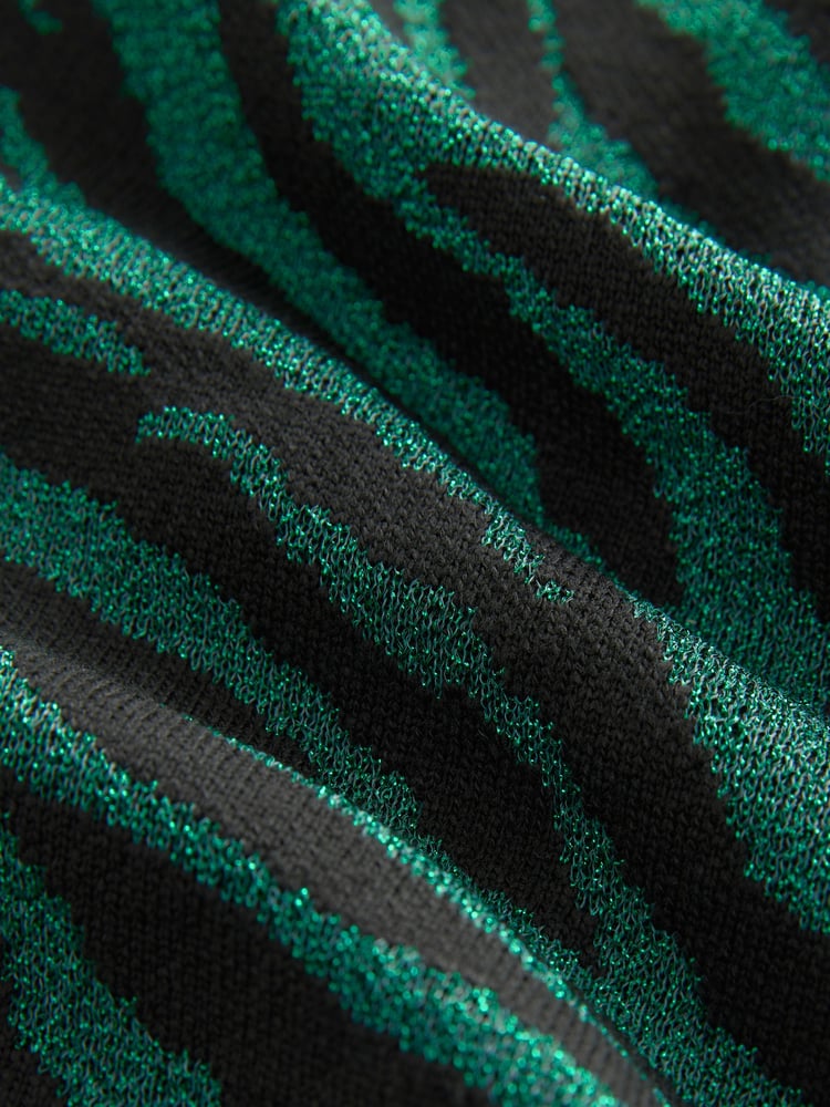 Green/Black Co-ord Sparkle Zebra Short Knitted Mini Skirt - Image 7 of 7