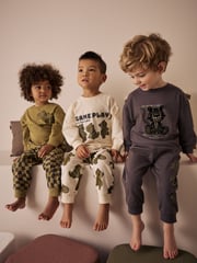 Green/Ecru 3 Pack Relaxed Fit Pyjamas (9mths-10yrs) - Image 1 of 13