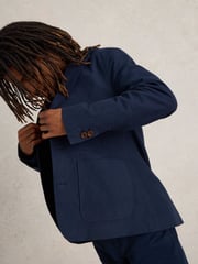 White Stuff Blue Moleskin 100% Cotton Regular Fit Blazer - Image 3 of 6