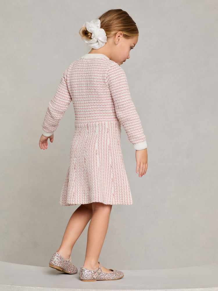 Lipsy Pink Mini Boucle Sequin Knit 100% Cotton Dress (18mths-6yrs) - Image 4 of 4