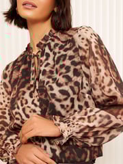 Friends Like These Brown Animal Long Sleeve Boho Tie Shirt - Image 2 of 4