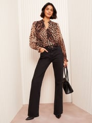 Friends Like These Brown Animal Long Sleeve Boho Tie Shirt - Image 3 of 4