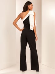 Lipsy Black and White Petite One Shoulder Bow Jumpsuit - Image 2 of 4