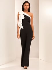 Lipsy Black and White Petite One Shoulder Bow Jumpsuit - Image 4 of 4