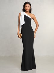 Lipsy Black/White Petite One Shoulder Bow Maxi Dress - Image 1 of 4