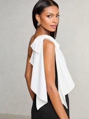 Lipsy Black/White Petite One Shoulder Bow Maxi Dress - Image 2 of 4