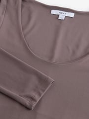 Taupe Pink Long Sleeve Scoop Bodycon Soft Touch Polyamide Midi Dress - Image 6 of 7