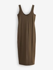 Green Khaki Polyamide Soft Touch Sleeveless Scoop Neck Midi Dress - Image 5 of 7