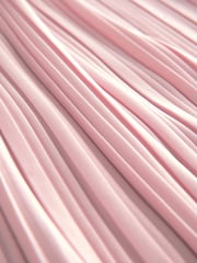 Blush Pink Metallic Plisse Long Sleeve Slash Neck Belted Maxi Dress - Image 8 of 9