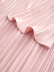 Blush Pink Metallic Plisse Long Sleeve Slash Neck Belted Maxi Dress - Image 9 of 9