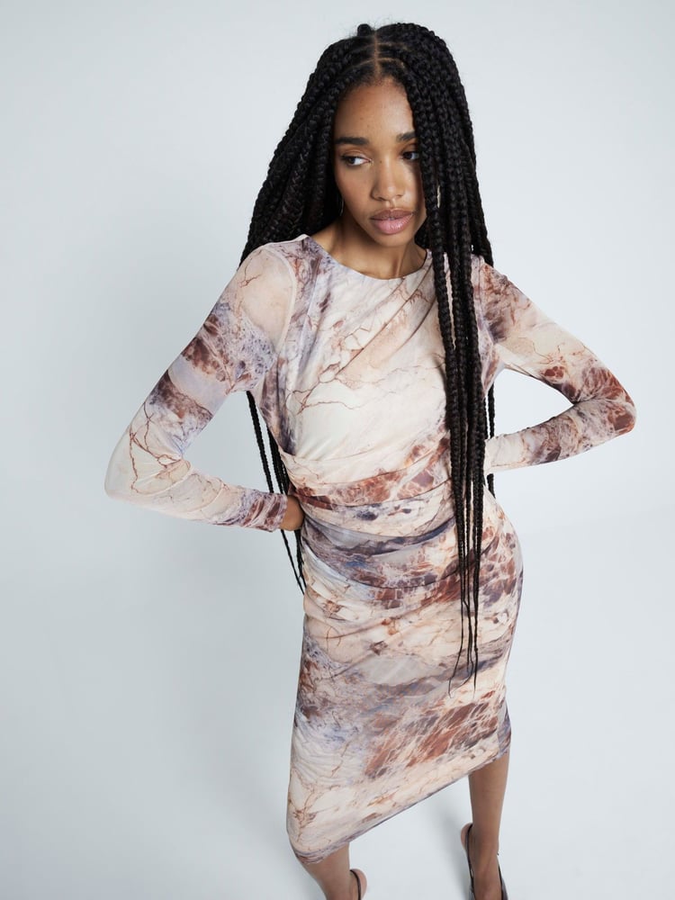 River Island Brown Drape Printed Column Dress - Image 1 of 4