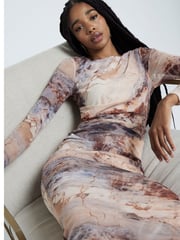 River Island Brown Drape Printed Column Dress - Image 2 of 4