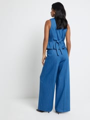 River Island Blue Petite Pocket Wide Leg 100% Cotton Trousers - Image 2 of 4