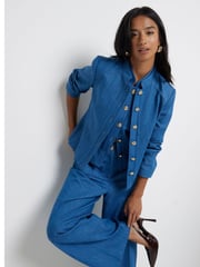 River Island Blue Petite Pocket Wide Leg 100% Cotton Trousers - Image 3 of 4