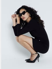 River Island Black Military Button Knit Dress - Image 3 of 5