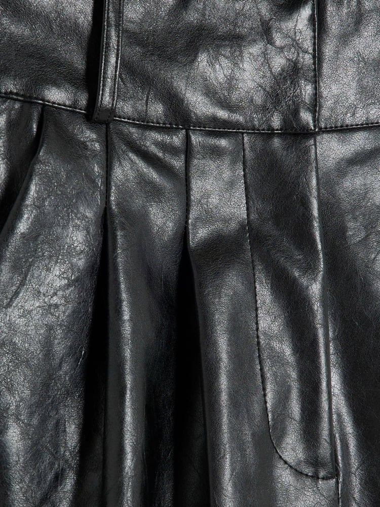 River Island Black Faux Fur Leather Creaked Wide Leg Trousers - Image 4 of 4