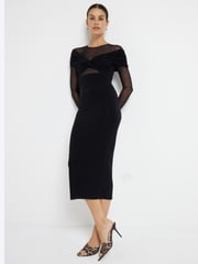River Island Black Mesh Bow Long Sleeve Midi Dress - Image 1 of 6
