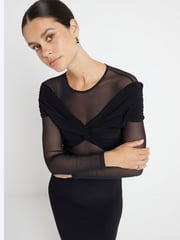 River Island Black Mesh Bow Long Sleeve Midi Dress - Image 3 of 6