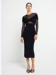 River Island Black Mesh Bow Long Sleeve Midi Dress - Image 4 of 6