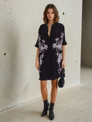 Religion Black Inversion Tunic Dress With Beautiful Swallow Print - Image 1 of 6