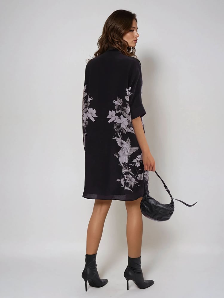 Religion Black Inversion Tunic Dress With Beautiful Swallow Print - Image 2 of 6