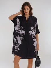 Religion Black Inversion Tunic Dress With Beautiful Swallow Print - Image 4 of 6