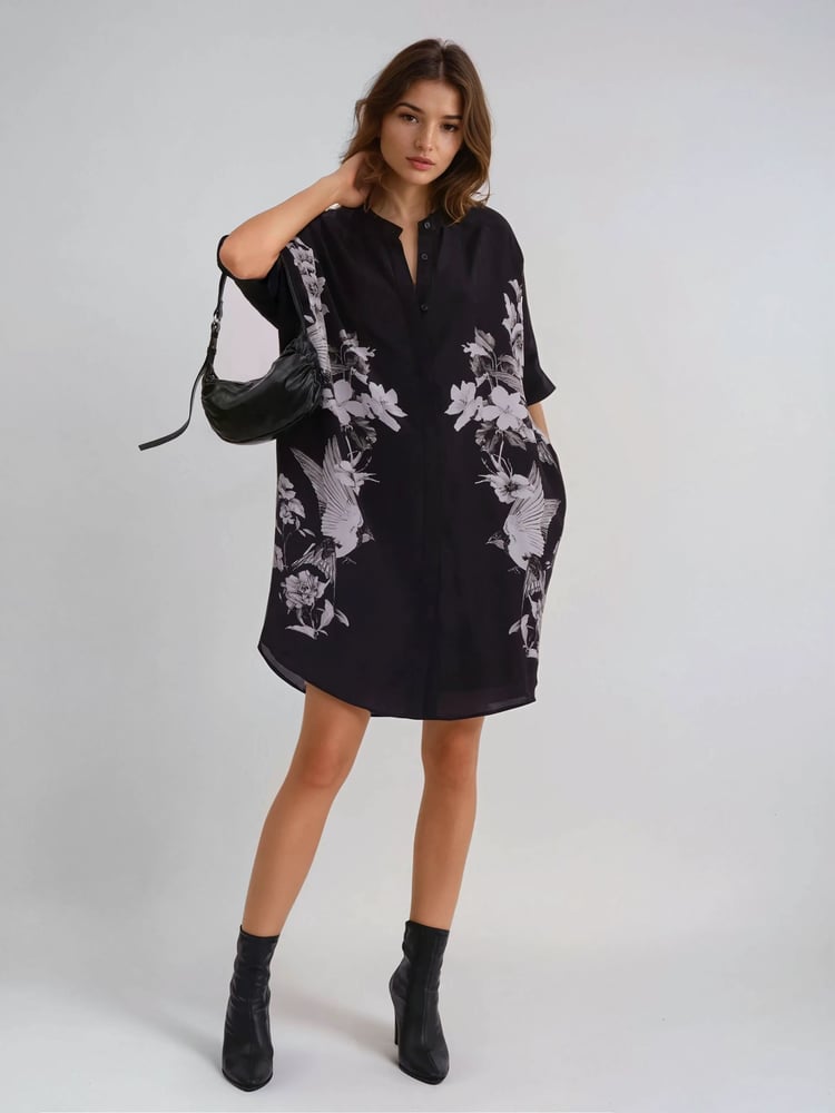 Religion Black Inversion Tunic Dress With Beautiful Swallow Print - Image 6 of 6