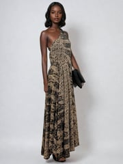 Religion Brown Signature One Shoulder Maxi Dress With Full Multi Layered Skirt - Image 3 of 6