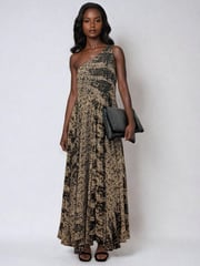 Religion Brown Signature One Shoulder Maxi Dress With Full Multi Layered Skirt - Image 5 of 6