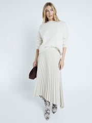 River Island Cream Faux Leather Pleated Midi Skirt - Image 1 of 4