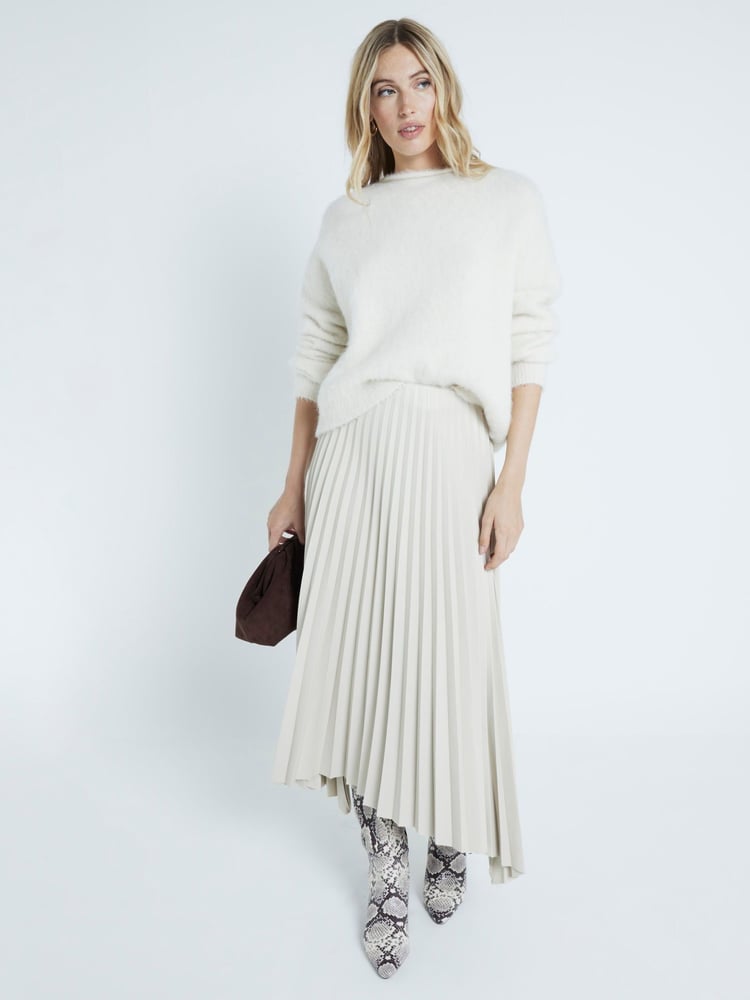 River Island Cream Faux Leather Pleated Midi Skirt - Image 1 of 4
