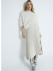 River Island Cream Faux Leather Pleated Midi Skirt - Image 2 of 4