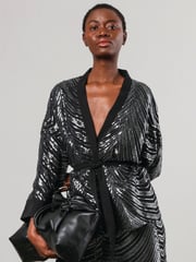 Religion Metallic Division Sequin Kaftan Jacket With Tie Belt - Image 2 of 6
