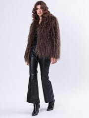Religion Brown Long Haired Short Relax Fur Coat in Shaggy Soft Faux Fur - Image 2 of 7