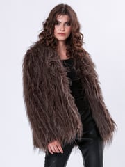Religion Brown Long Haired Short Relax Fur Coat in Shaggy Soft Faux Fur - Image 3 of 7