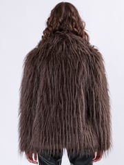 Religion Brown Long Haired Short Relax Fur Coat in Shaggy Soft Faux Fur - Image 4 of 7