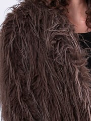 Religion Brown Long Haired Short Relax Fur Coat in Shaggy Soft Faux Fur - Image 7 of 7