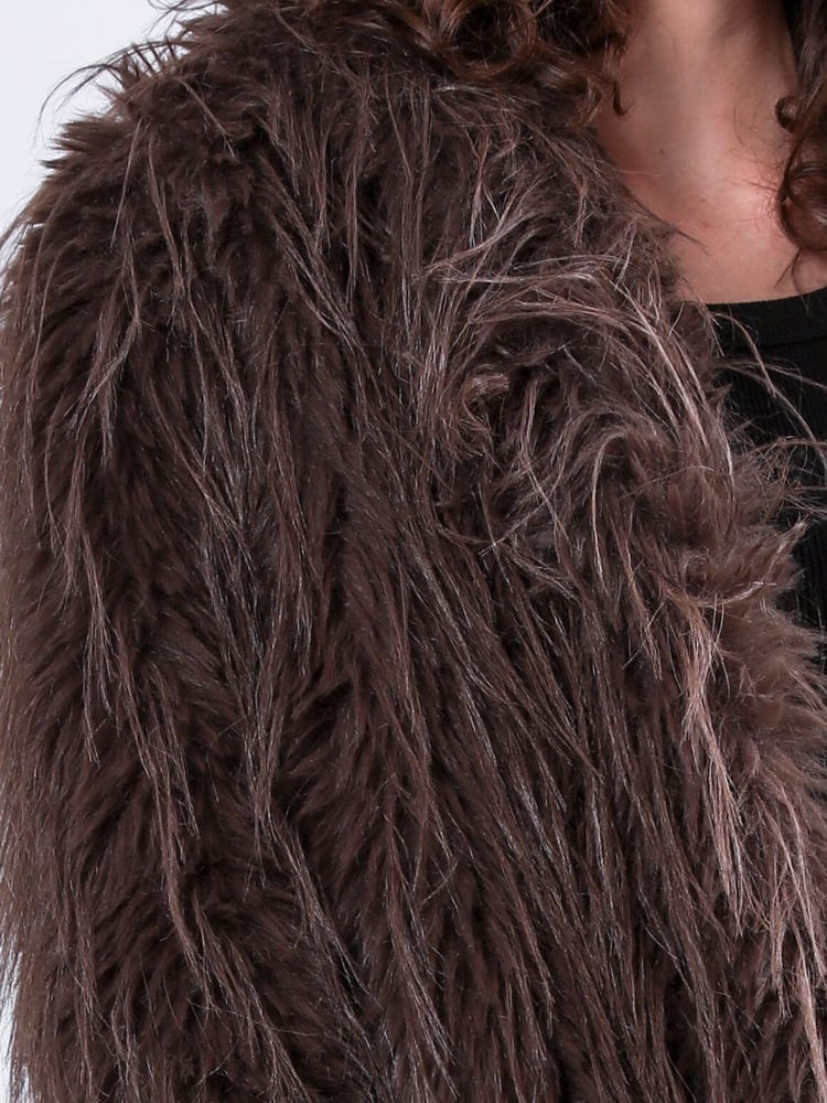 Religion Brown Long Haired Short Relax Fur Coat in Shaggy Soft Faux Fur - Image 7 of 7