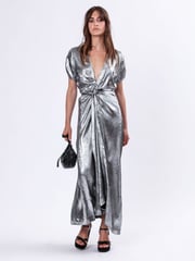 Religion Metallic Fold 2 Way Wrap Dress in Silver Foil - Image 1 of 6