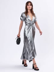 Religion Metallic Fold 2 Way Wrap Dress in Silver Foil - Image 5 of 6