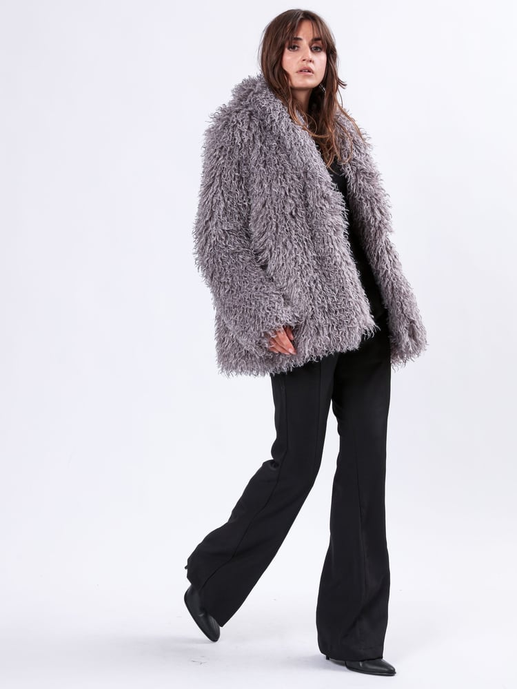 Religion Grey Long Haired Short Relax Fur Coat in Shaggy Soft Faux Fur - Image 1 of 6