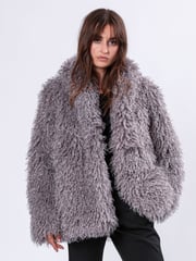 Religion Grey Long Haired Short Relax Fur Coat in Shaggy Soft Faux Fur - Image 2 of 6