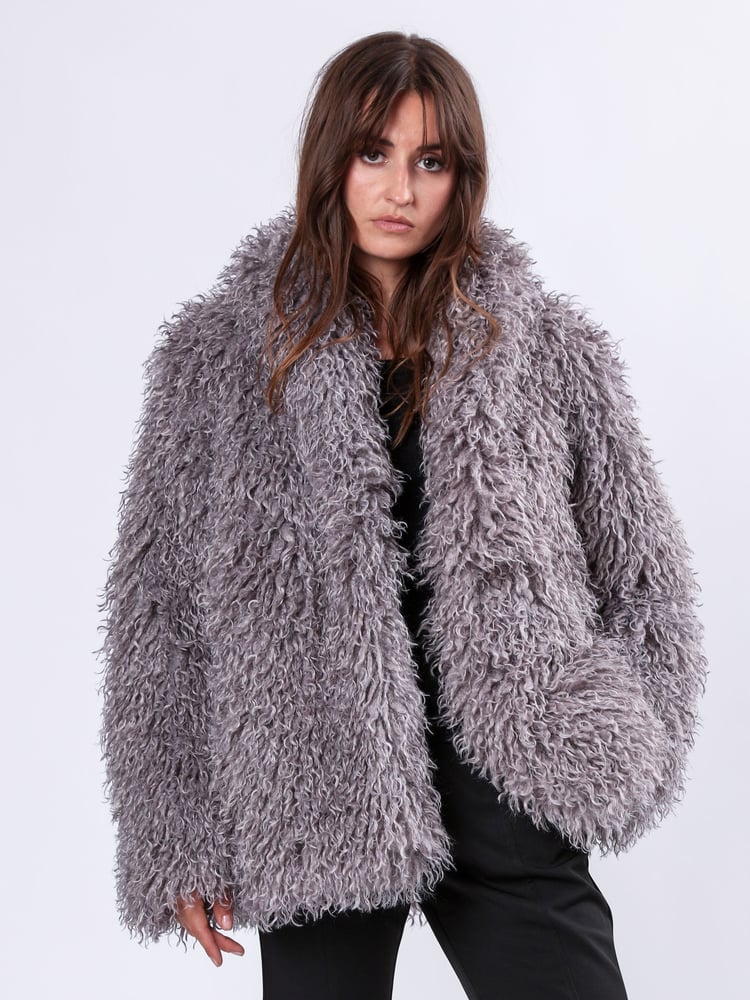 Religion Grey Long Haired Short Relax Fur Coat in Shaggy Soft Faux Fur - Image 2 of 6