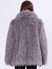 Religion Grey Long Haired Short Relax Fur Coat in Shaggy Soft Faux Fur - Image 3 of 6
