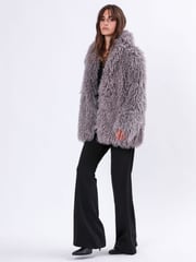 Religion Grey Long Haired Short Relax Fur Coat in Shaggy Soft Faux Fur - Image 4 of 6